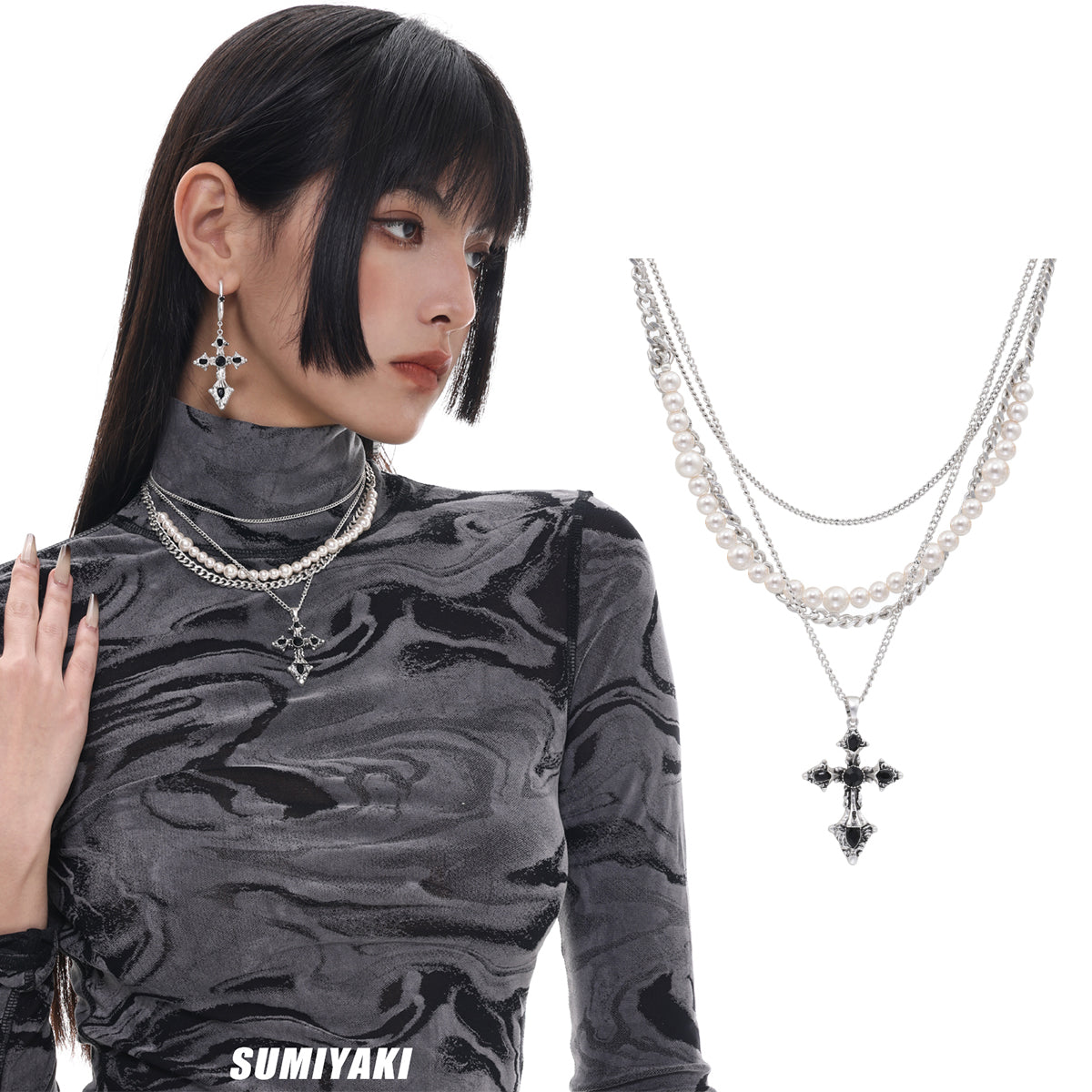 SUMIYAKI Baroque Pearl Cross Necklace