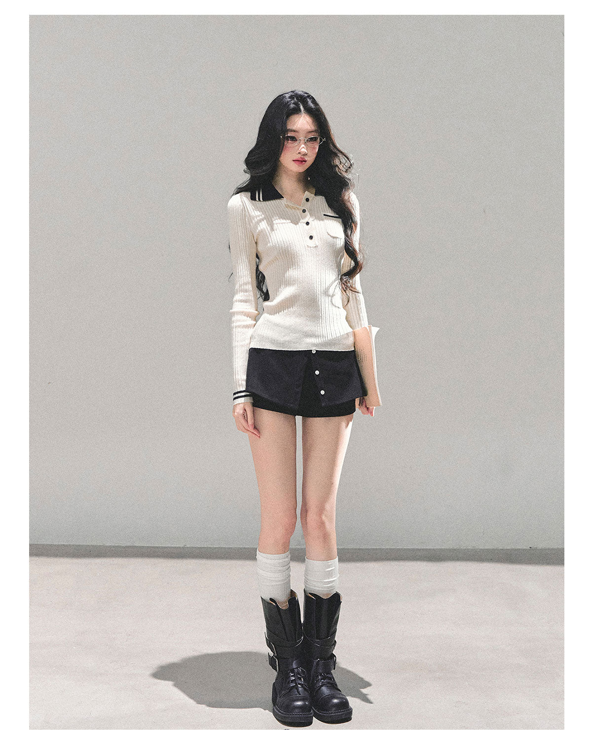 ShaoYeYan Wendy's Letter Long Sleeve Polo Knit Sweater