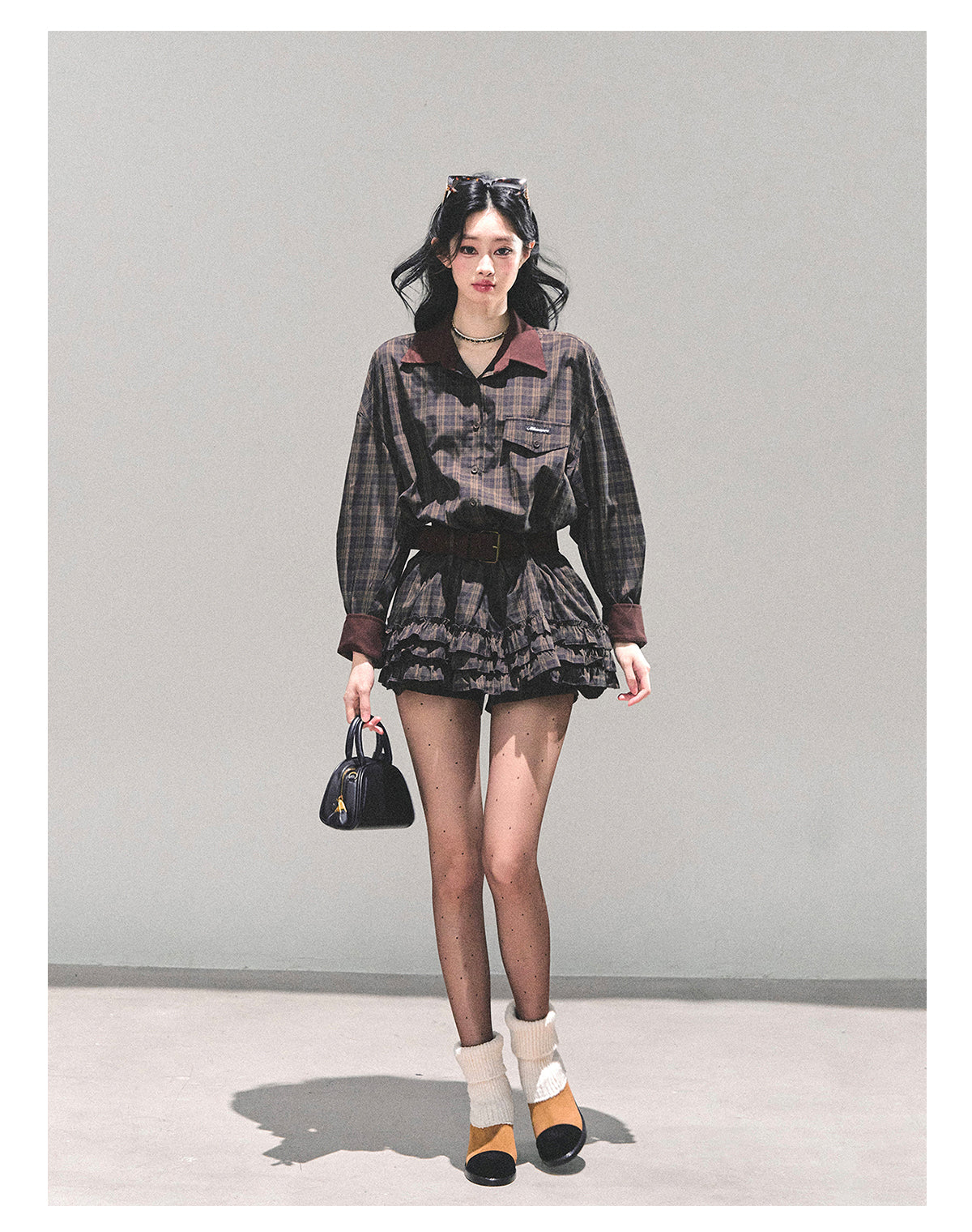 ShaoYeYan Sunset Trajectory Polo Plaid Dress