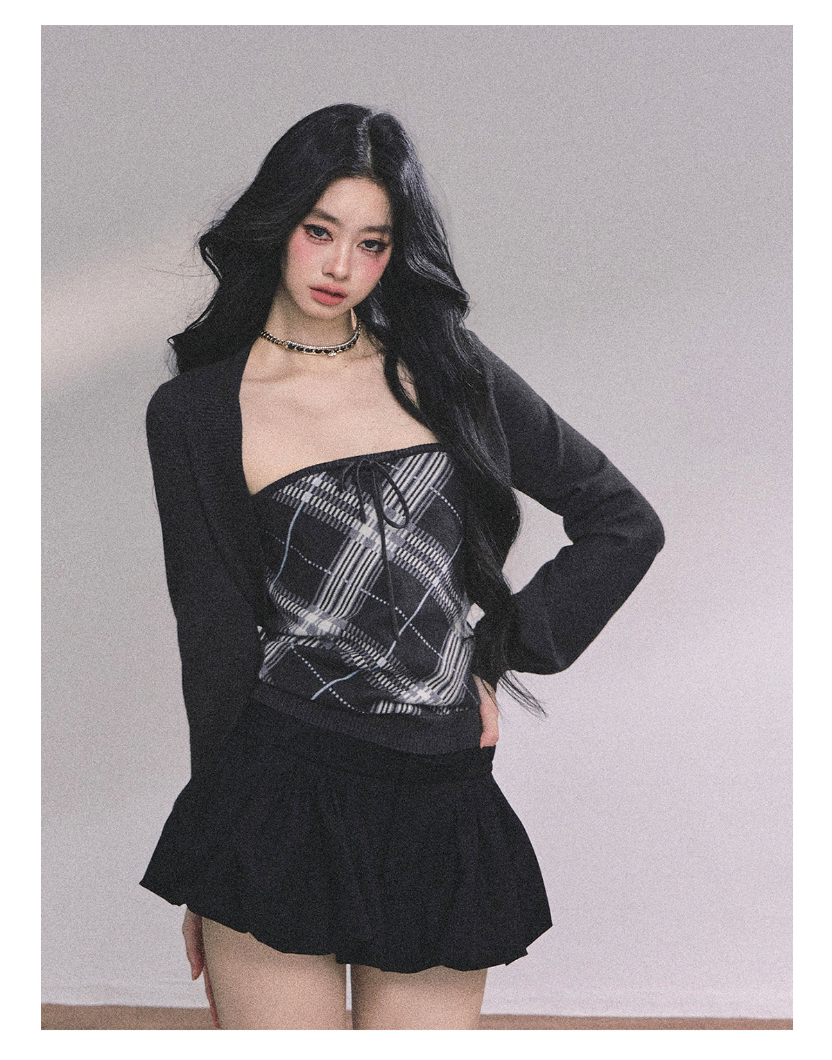 ShaoYeYan Eton Girls High American Plaid Knit Sweater Set