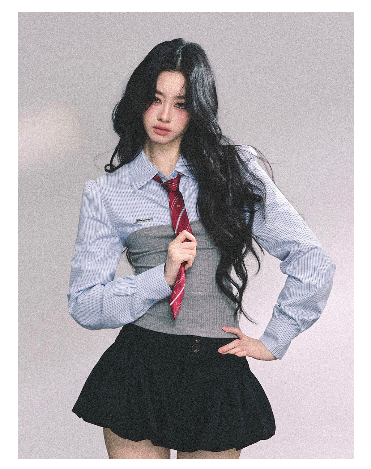 ShaoYeYan Edinburgh College Fake Two-Piece Striped Polo Knit Shirt