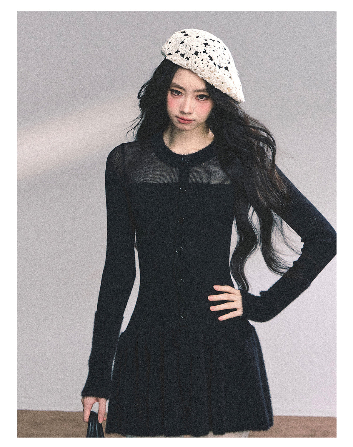 ShaoYeYan Wild Rena French Long Sleeve Black Knit Dress