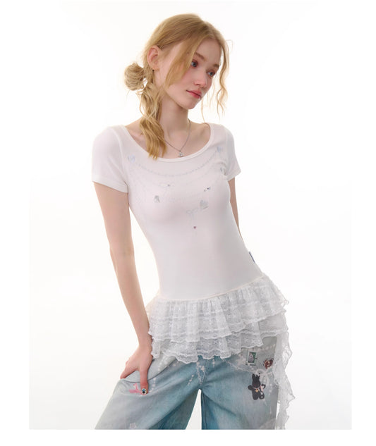 ziziFei Retro Chain Print Corset Tee