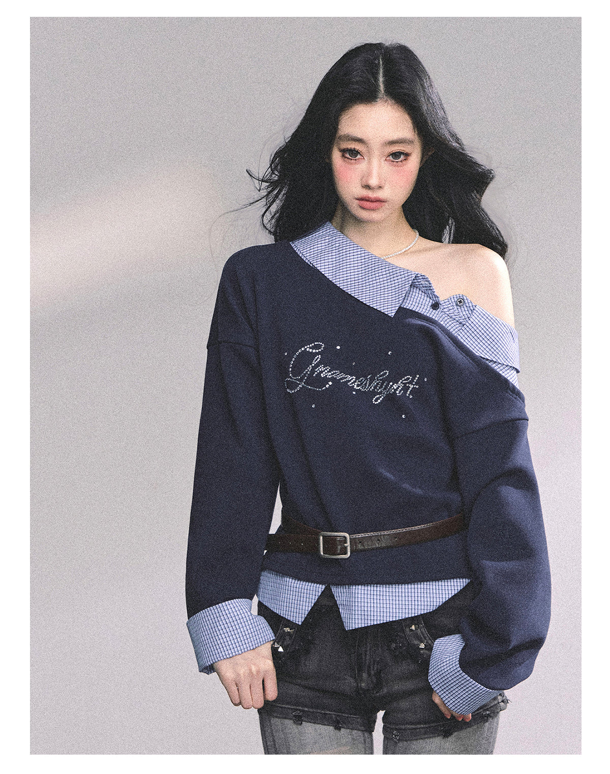 ShaoYeYan Leicester Girls High Fake Two-Piece American Plaid Hoodie