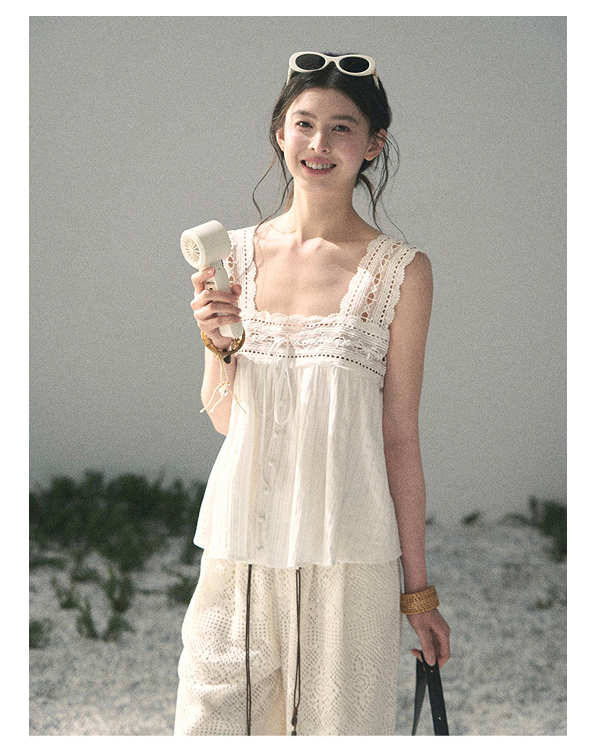 ShaoYeYan Aomalm Summer Light Through Gauze French Square Neck Lace Blouse