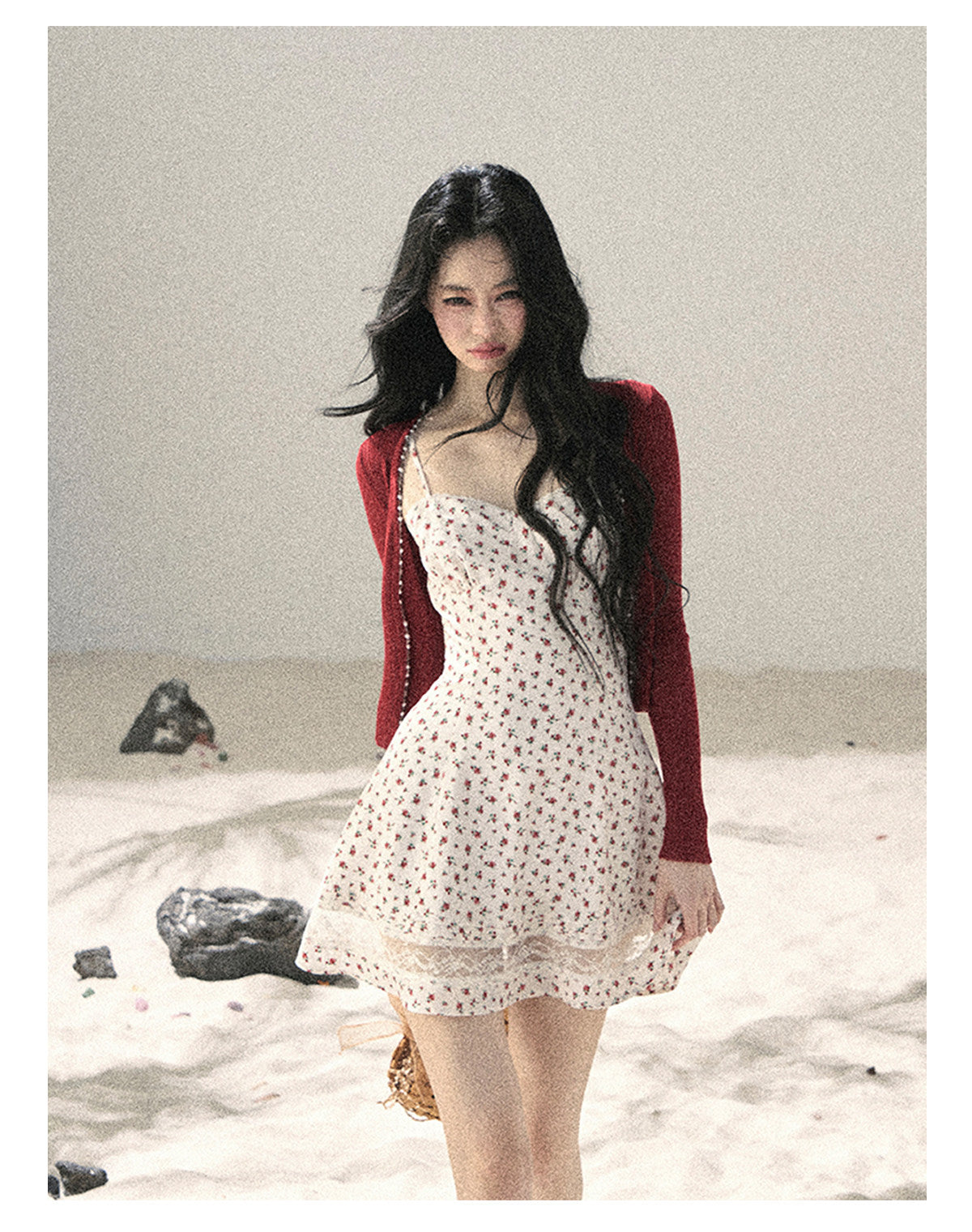 ShaoYeYan Aomalm Blooming Rose Off-Shoulder French Lace Floral Dress