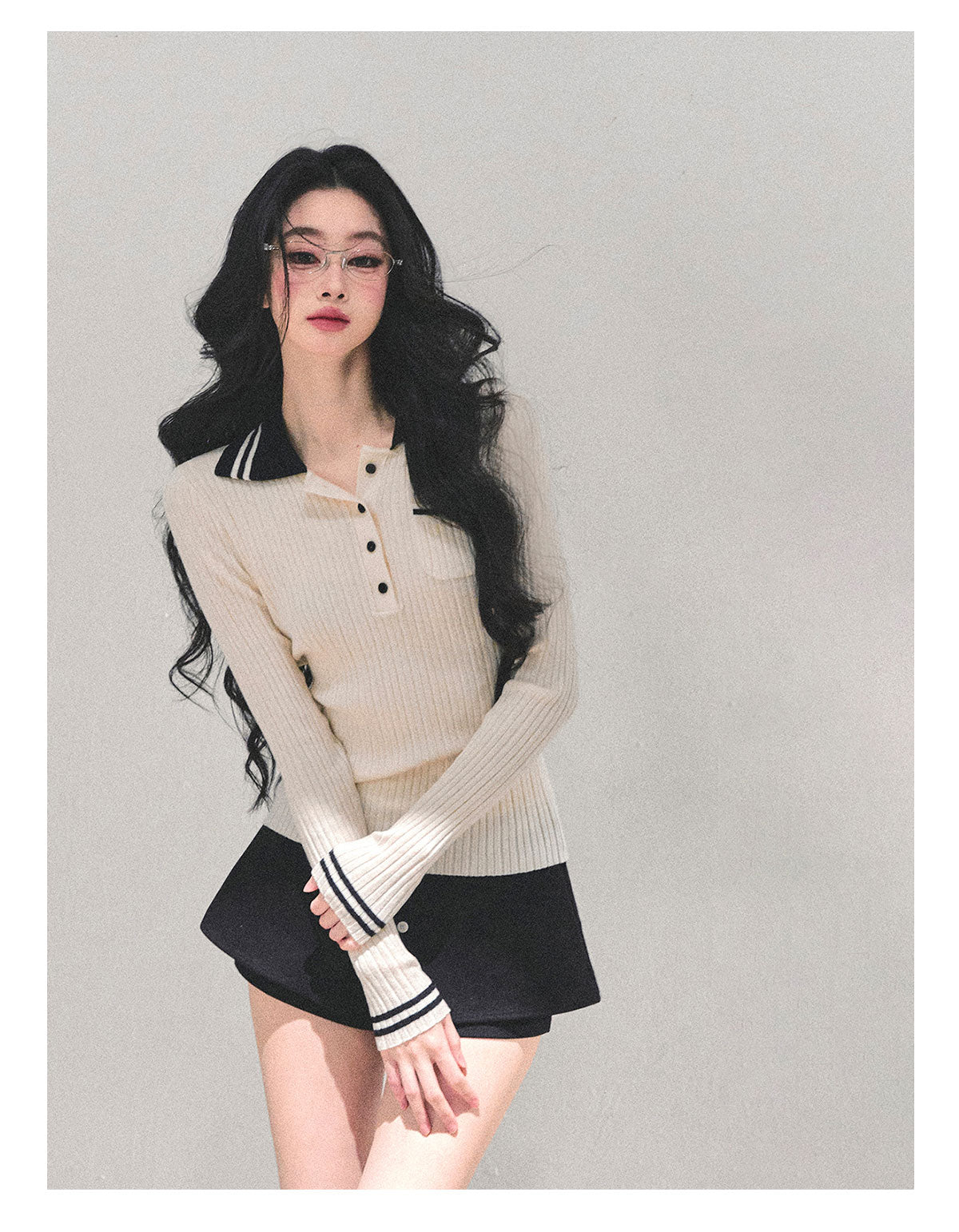 ShaoYeYan Wendy's Letter Long Sleeve Polo Knit Sweater