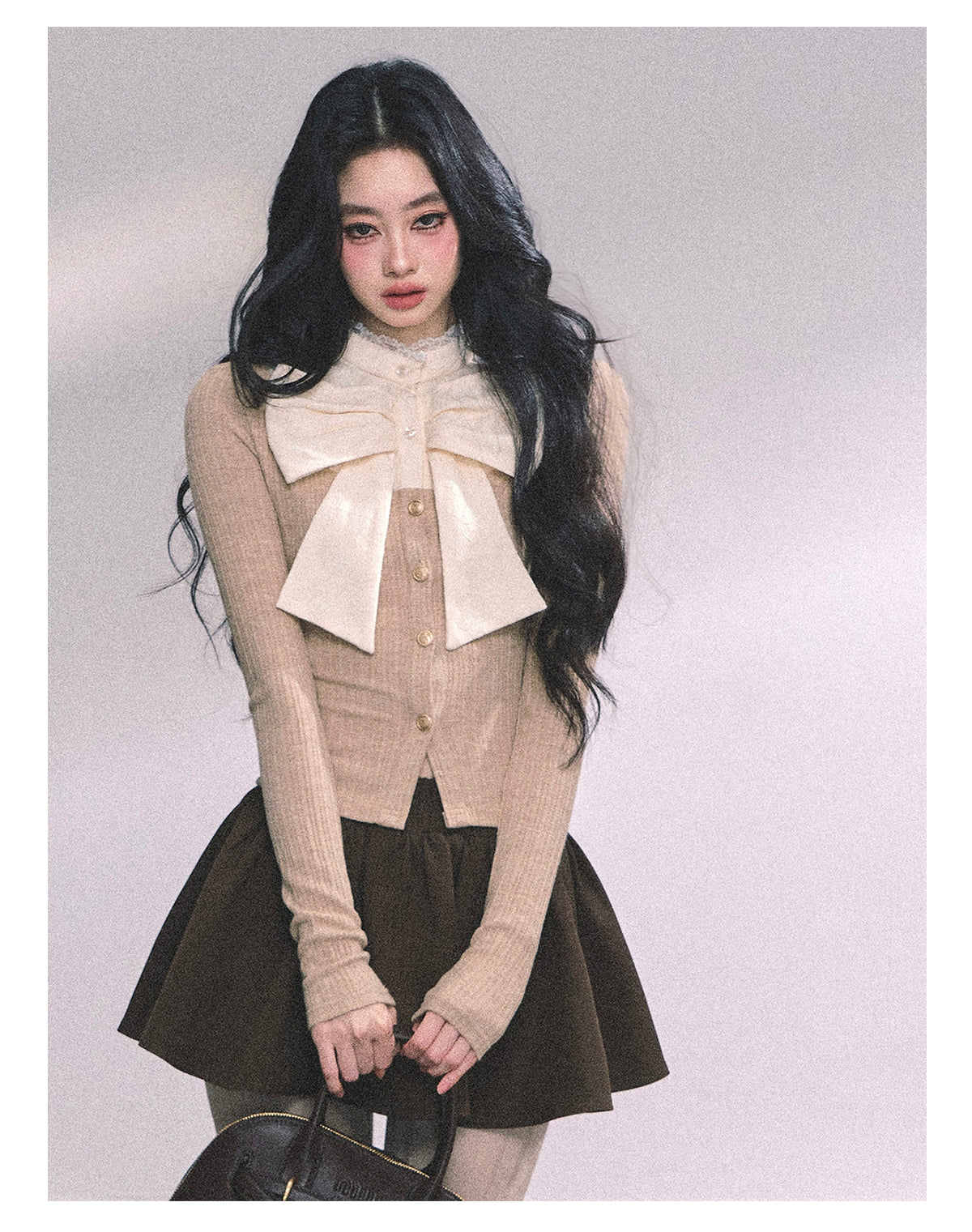 ShaoYeYan Chanson Crêpe Fake Two-Layer French Bow Lace T-Shirt