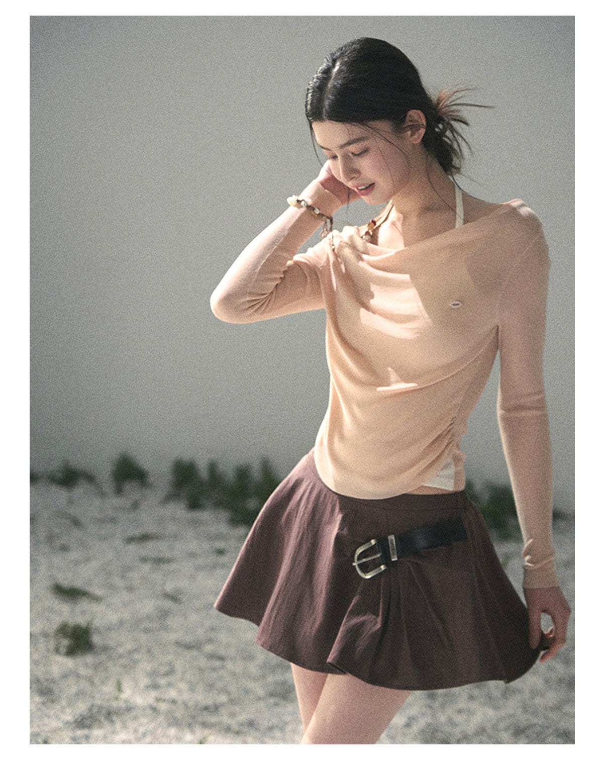 ShaoYeYan Aomalm Frosting on the Shoulder Fake Two-Layer Halter Top