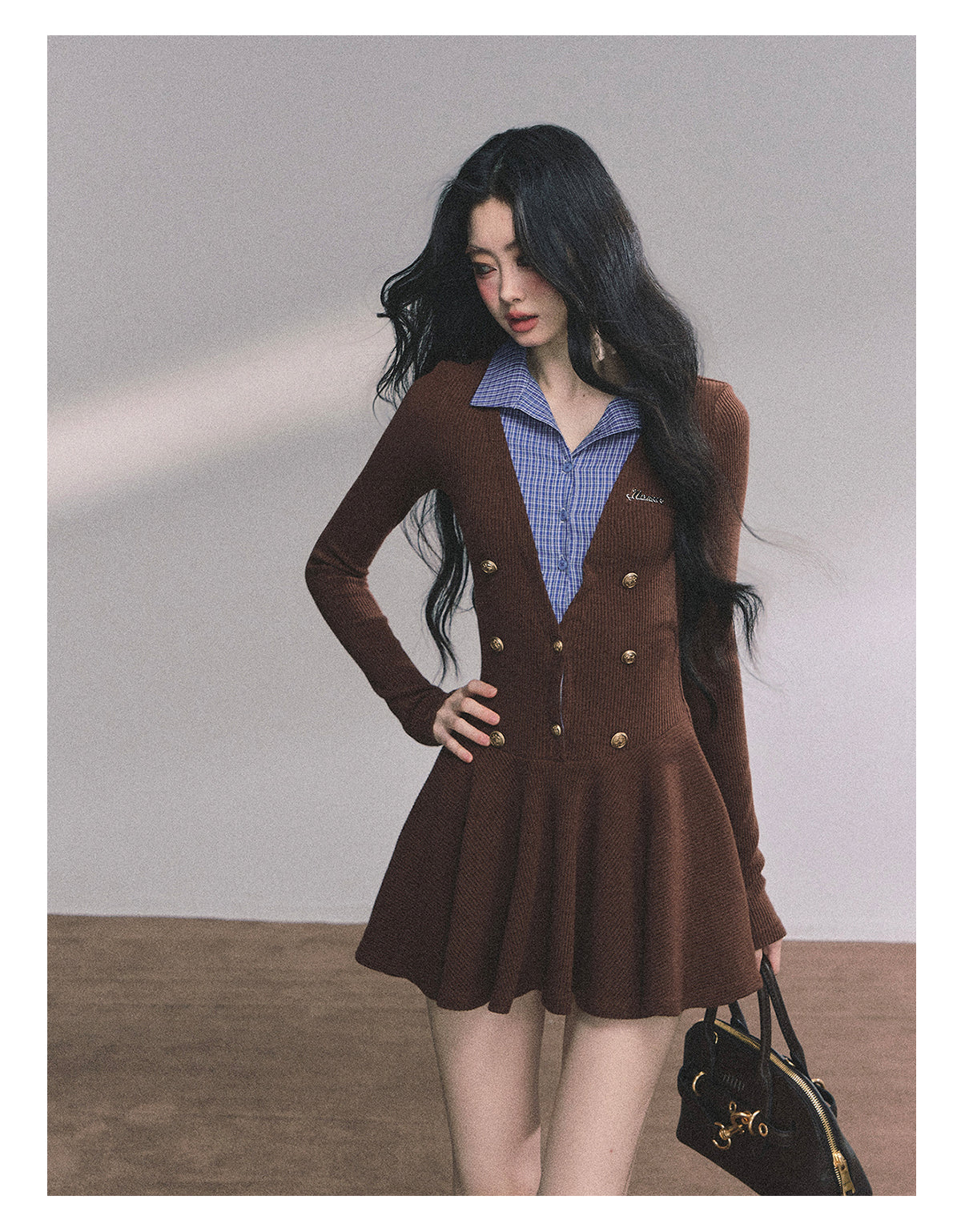 ShaoYeYan Soft Focus Autumn Fake Two-Layer Knit Dress