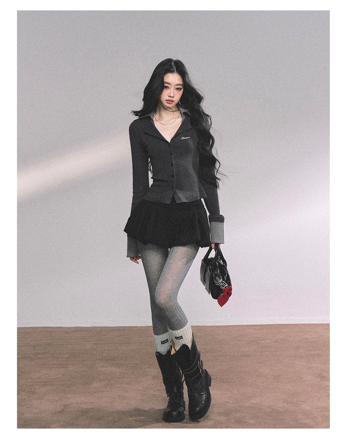 ShaoYeYan Transfer Student Girl Fake Two-Piece American Knit T-Shirt