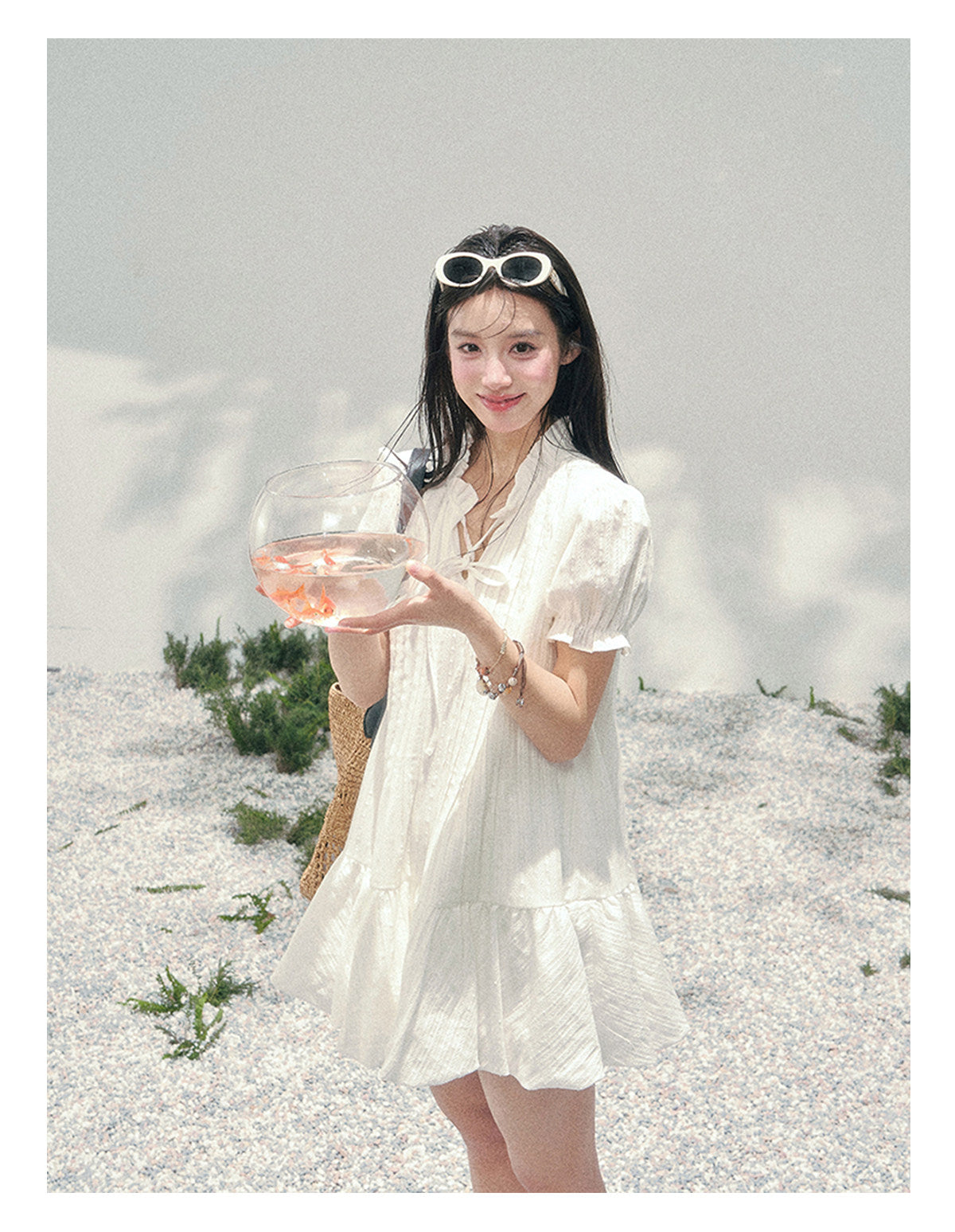 ShaoYeYan Aomalm Simple Skirt with Light Pleats French Bubble Sleeve Dress