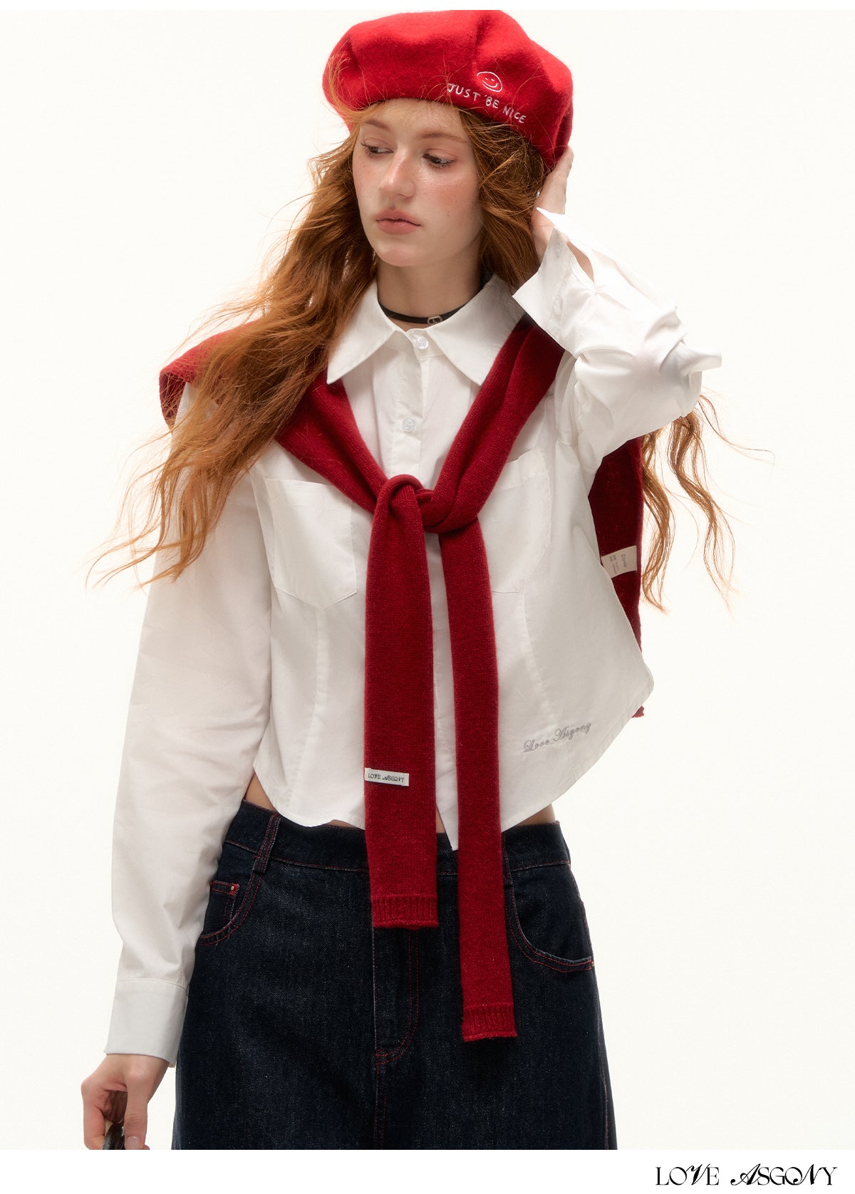AsGony Solid Color Short Sleeve Embroidered Shirt