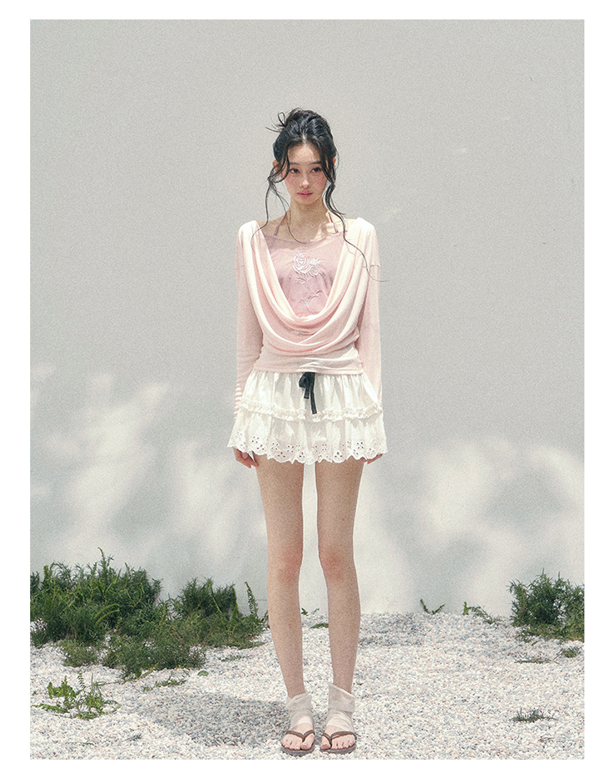 ShaoYeYan Aomalm Summer Inflorescence Fake Two-Layer Rose Embroidered Blouse