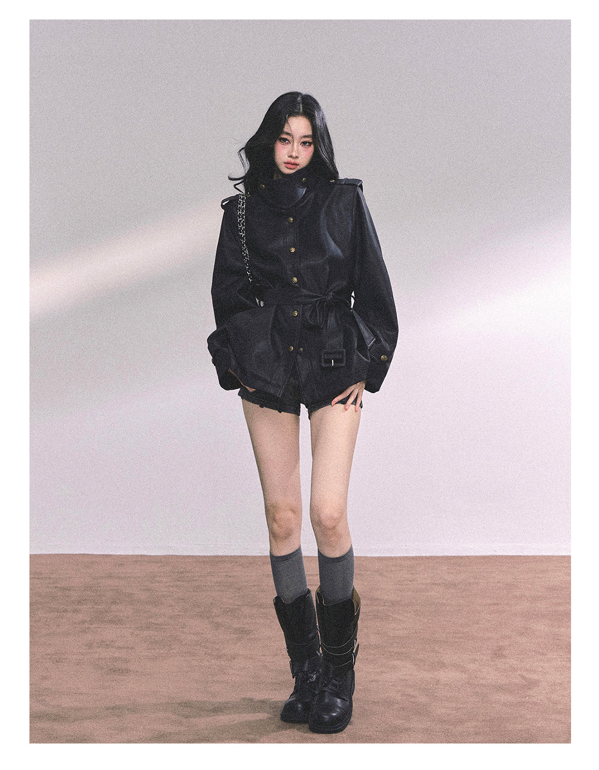 ShaoYeYan UK Time Zone Loose Fit Biker PU Leather Jacket