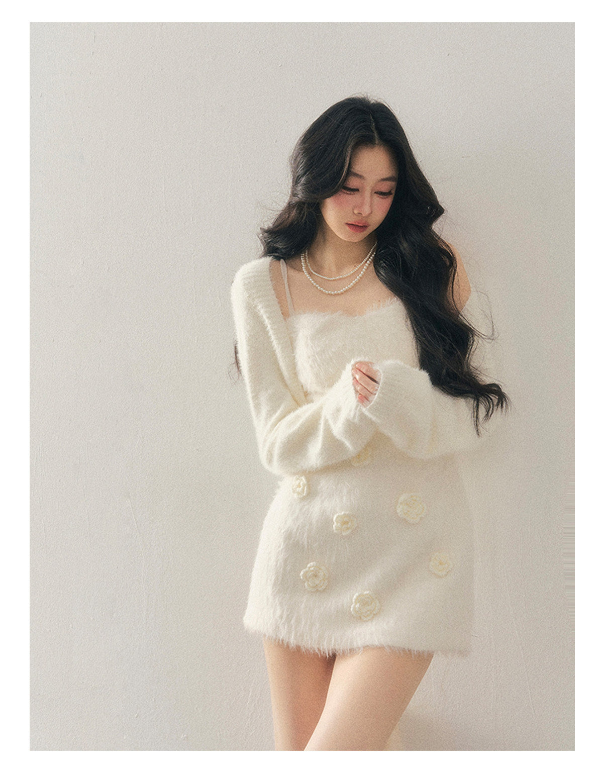 ShaoYeYan Aomalm She Shatters the Frost French 3D Flower Dress