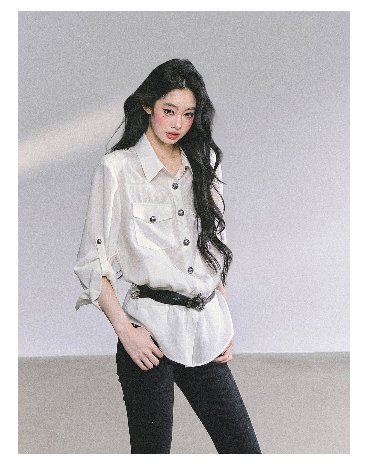SHAOYEYAN Classic Basic Blouse (with shoulder pads and belt)