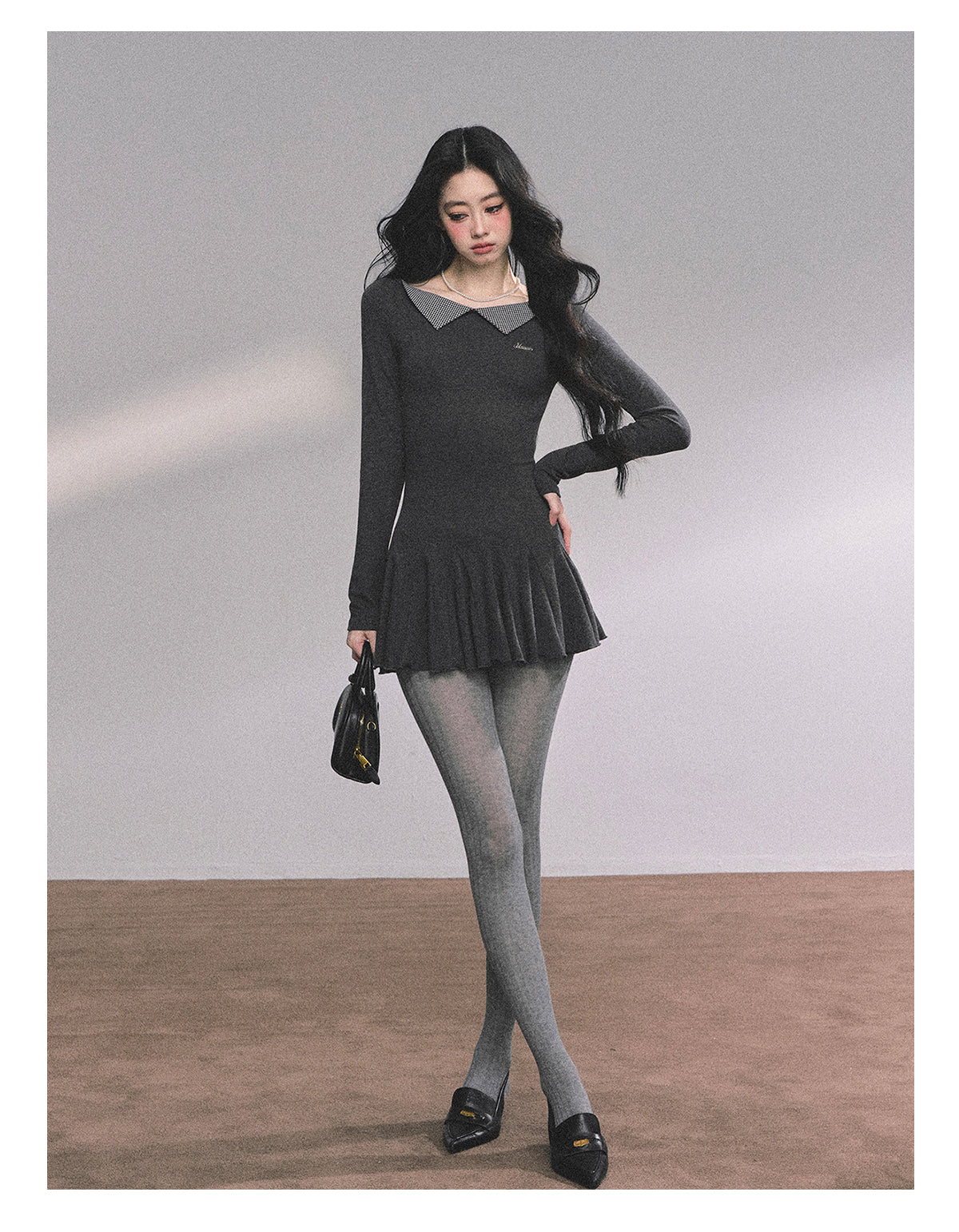 ShaoYeYan Roxton Grey Fake Two-Piece T-Shirt Dress