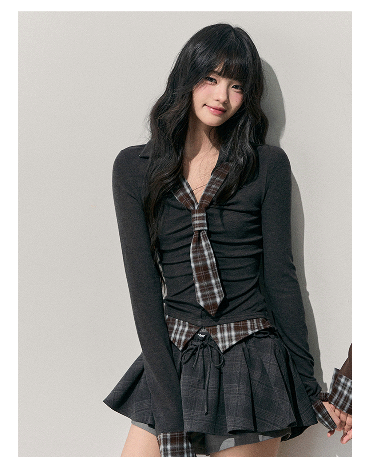 ShaoYeYan Aomalm Moss Fading Fake Two-Layer Plaid Knit Top