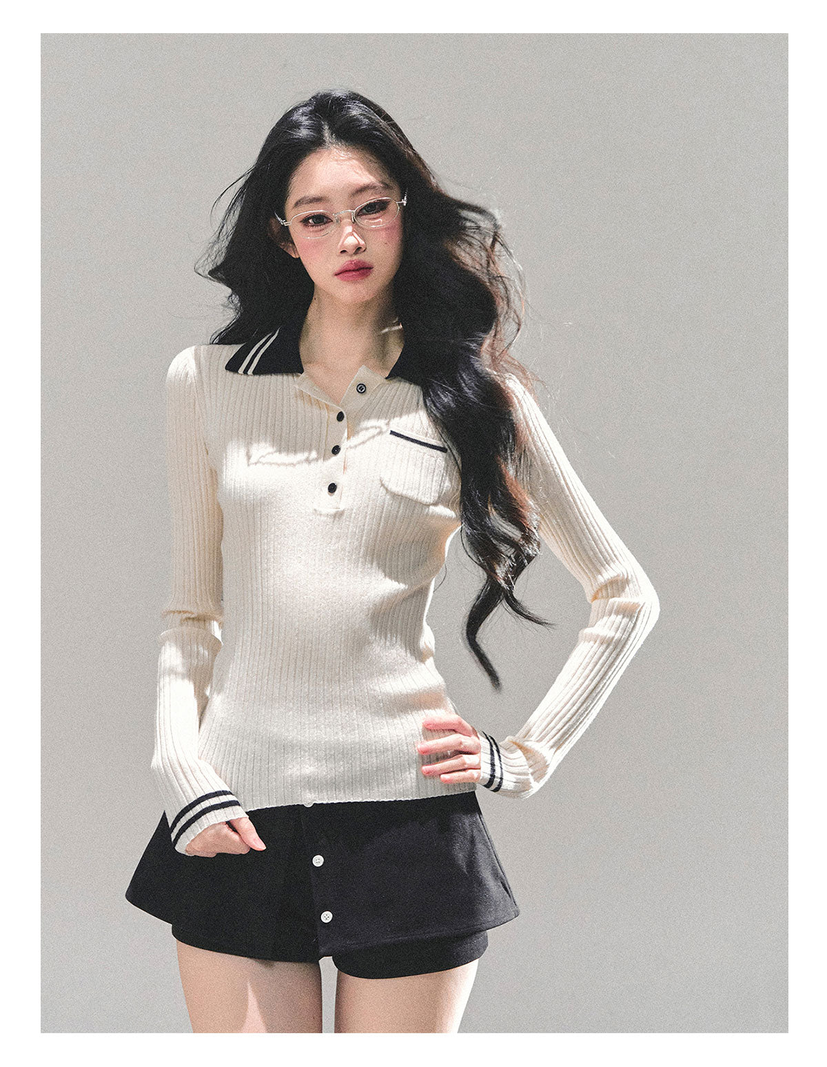 ShaoYeYan Wendy's Letter Long Sleeve Polo Knit Sweater