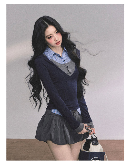 ShaoYeYan High IQ Heroine Fake Three-Layer Knit Top