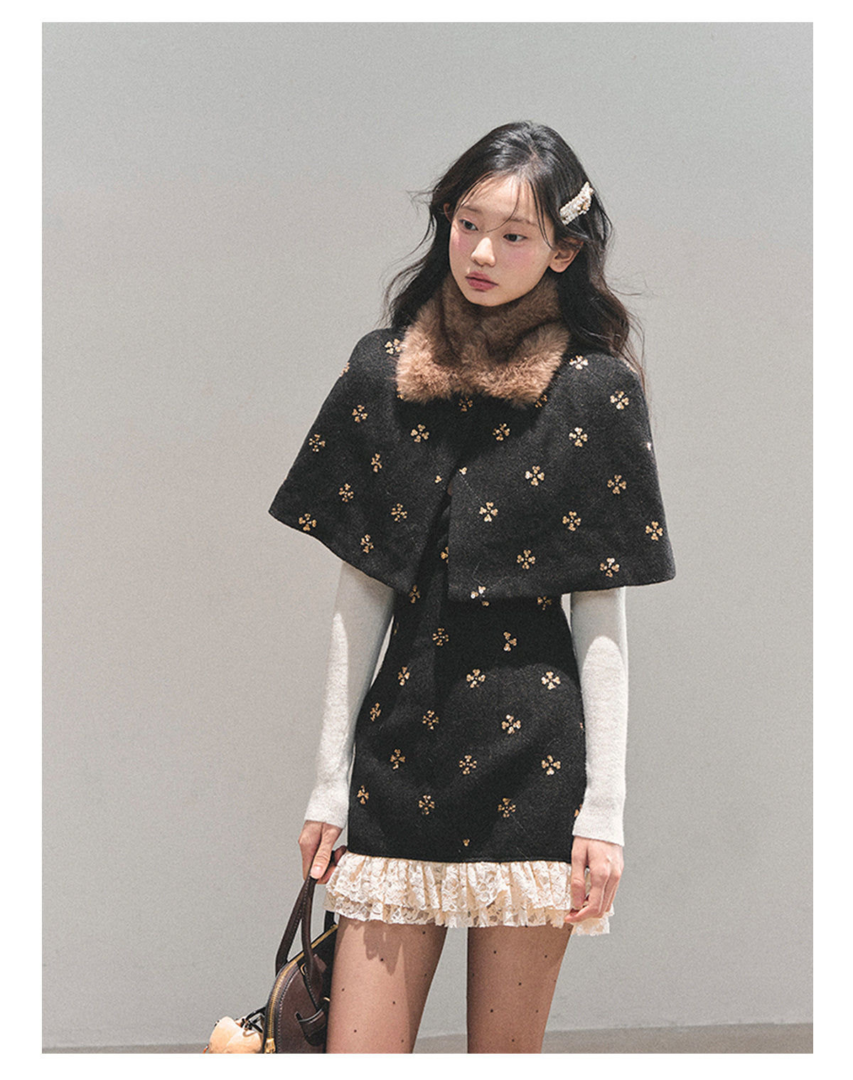 ShaoYeYan Aomalm Waltz on a Snowy Night Wool Cape Dress