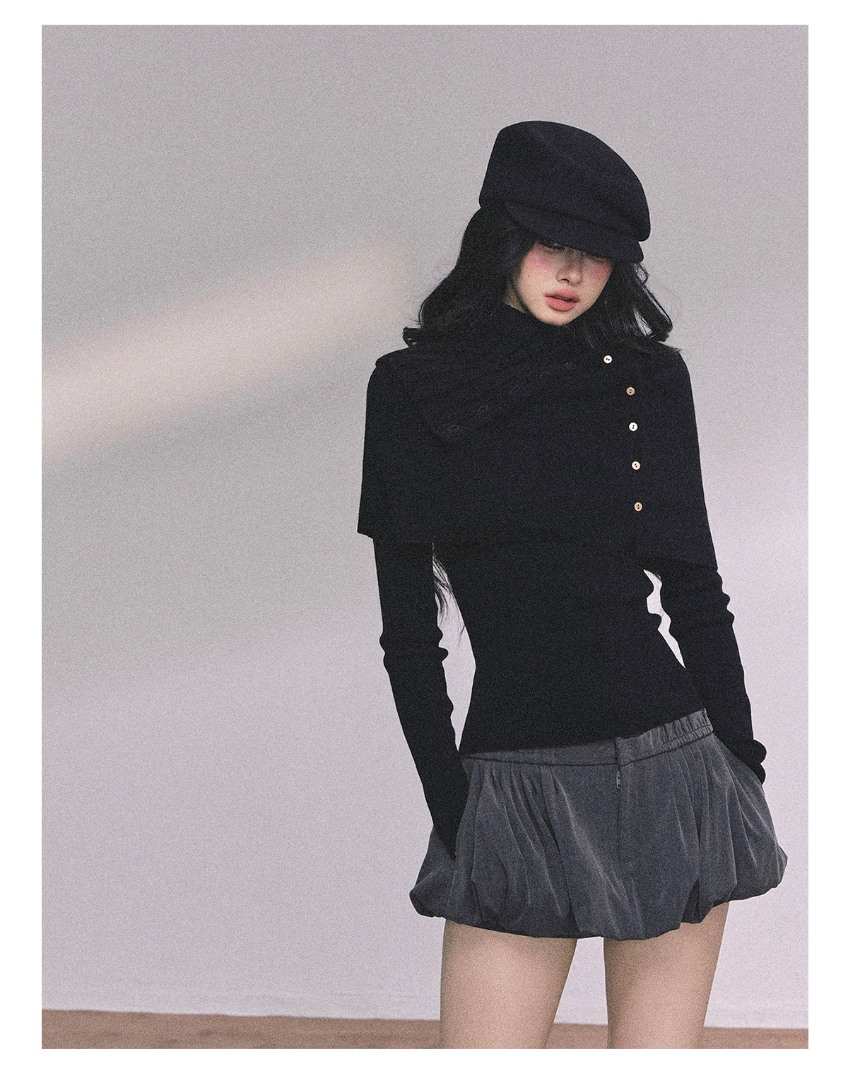 ShaoYeYan Noblewoman Waist-Defining Long Sleeve Knit Top