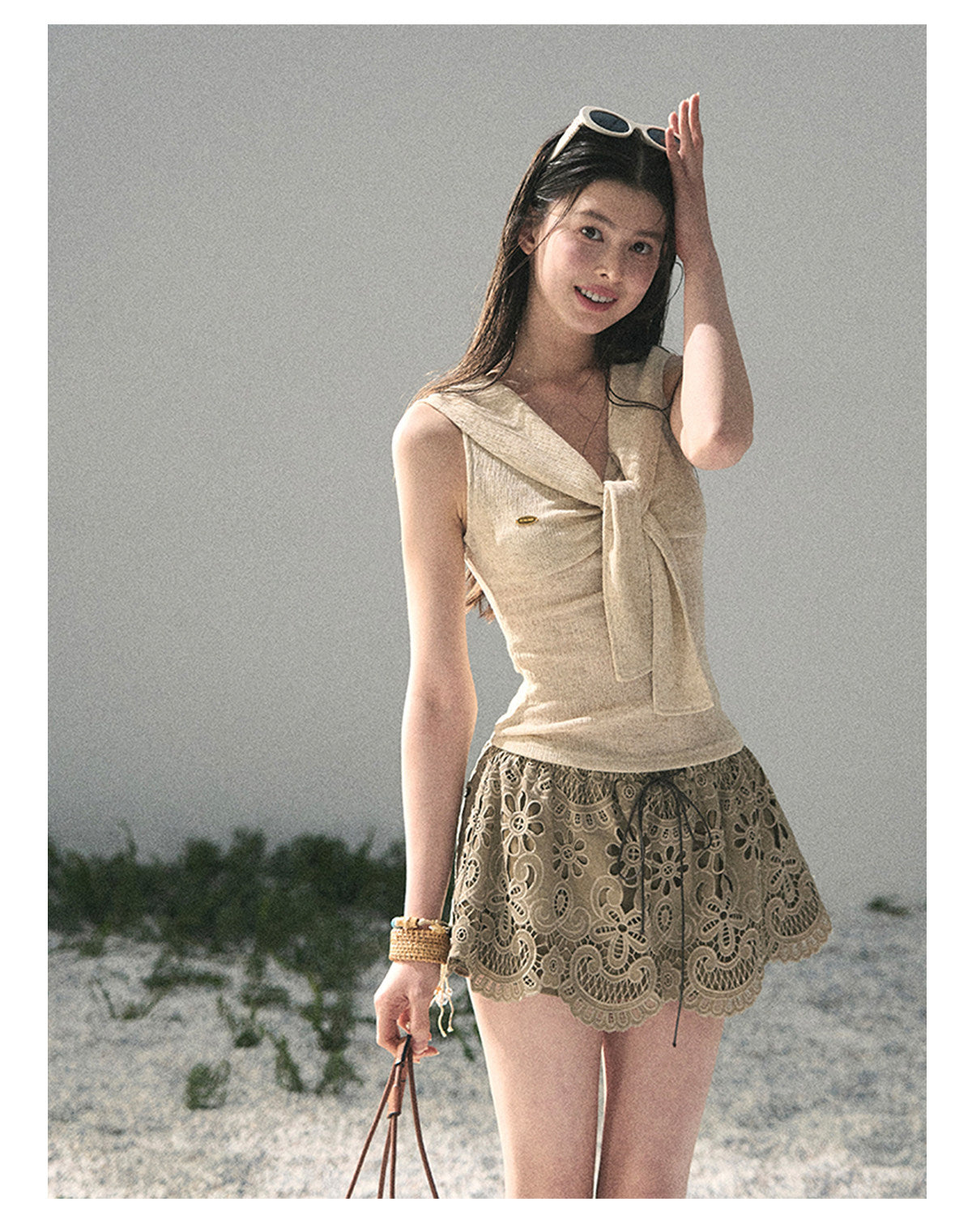 ShaoYeYan Aomalm Sea Breeze & Wheat Waves Fake Two-Layer Sailor Tee