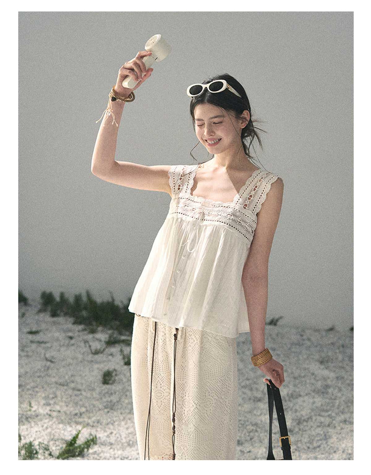 ShaoYeYan Aomalm Summer Light Through Gauze French Square Neck Lace Blouse