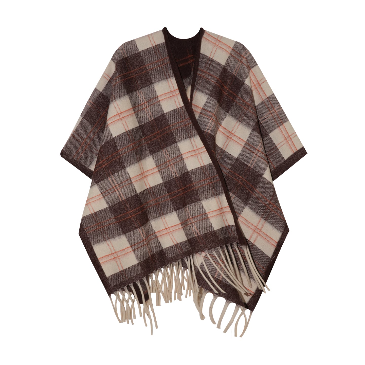 AsGony Wool Blend Plaid Fringe Scarf Wrap