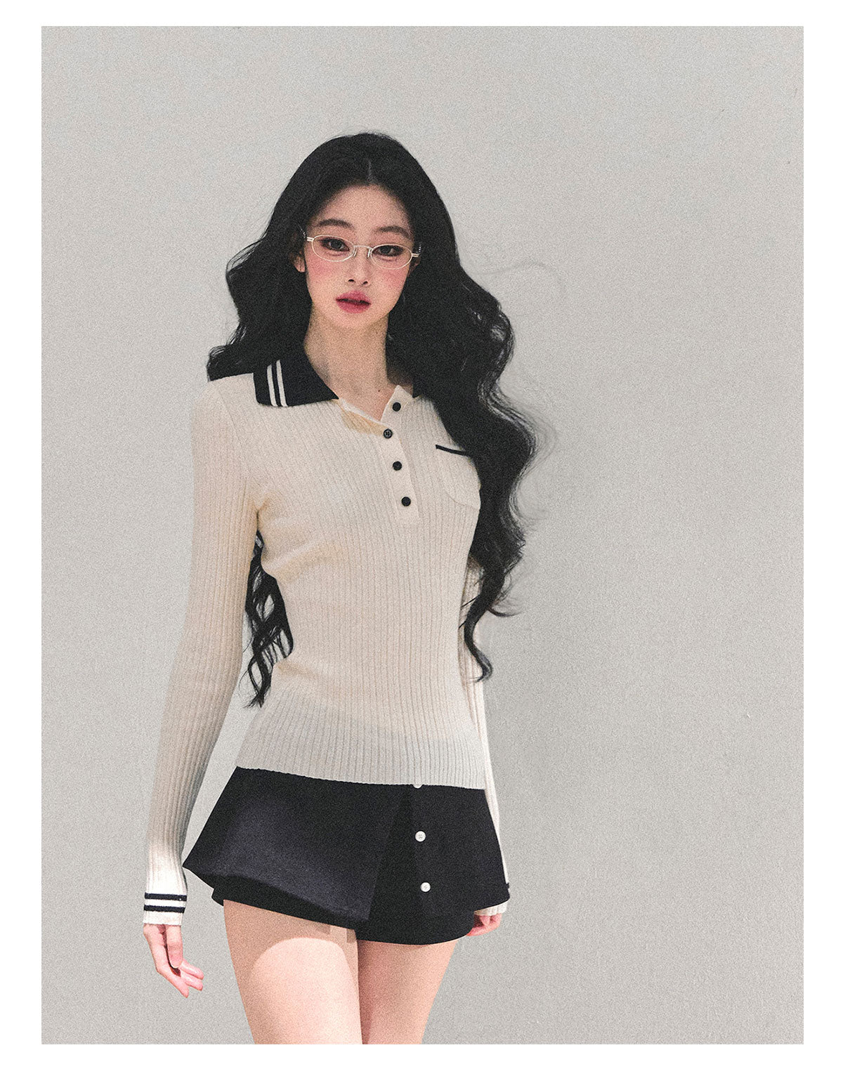 ShaoYeYan Wendy's Letter Long Sleeve Polo Knit Sweater