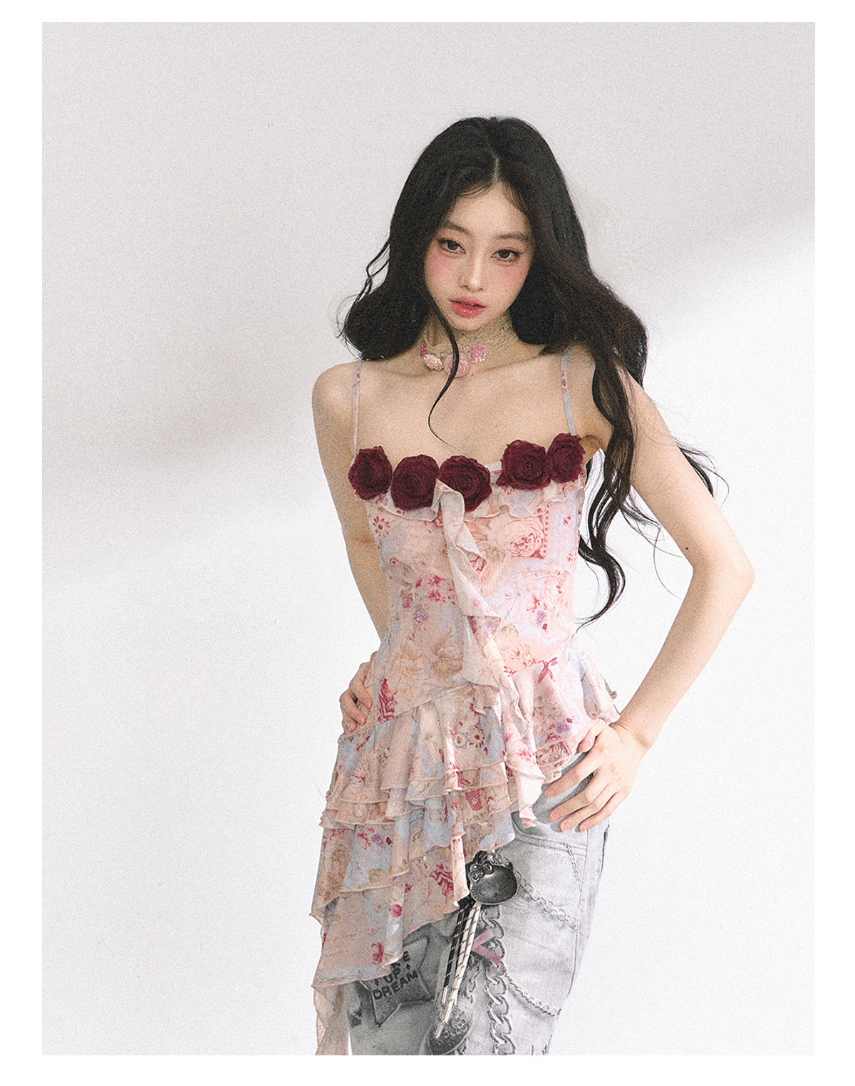 SHAOYEYAN Floral Ruffle Off-Shoulder Top