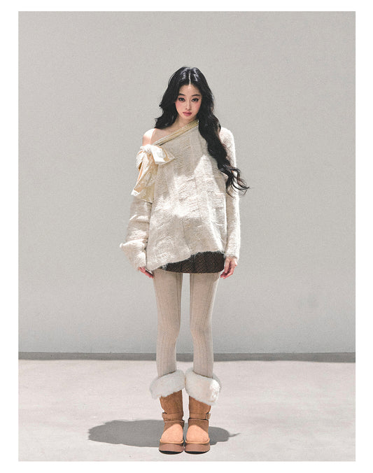 ShaoYeYan She Floods The Morning French Sweet Bow Sweater