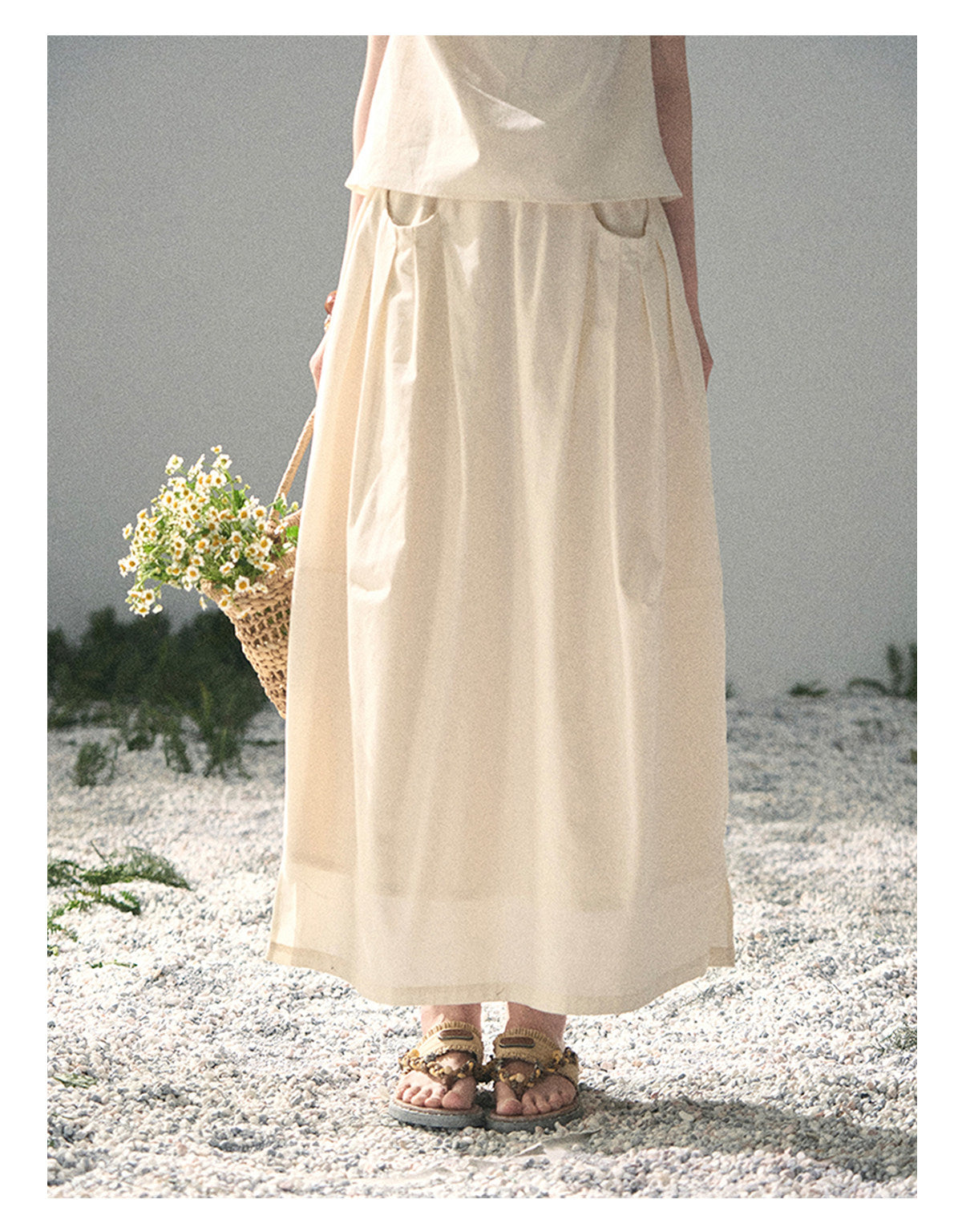 ShaoYeYan Aomalm White Pleated Poem Elegant Two-Piece Set