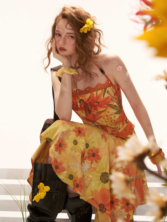 MAMC Yellow All-Over Floral Beach Dress