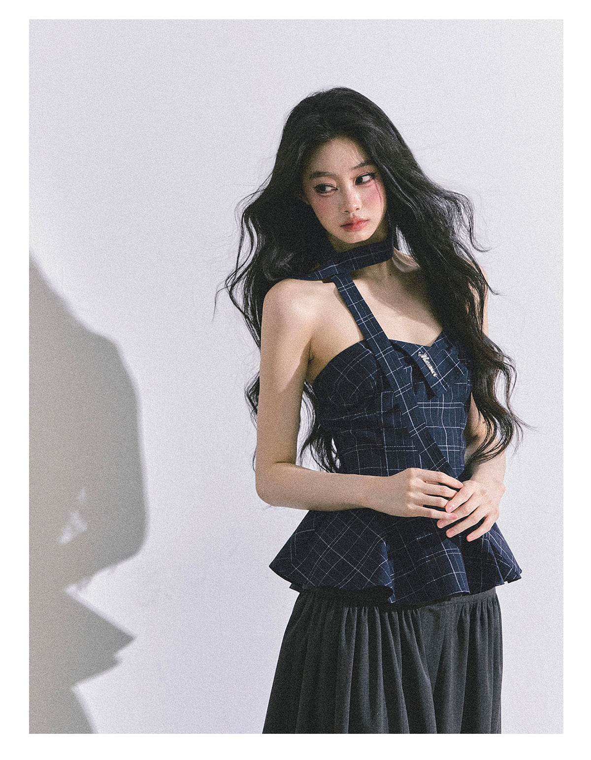 ShaoYeYan Blue Rhythm American Style Plaid Crop Top
