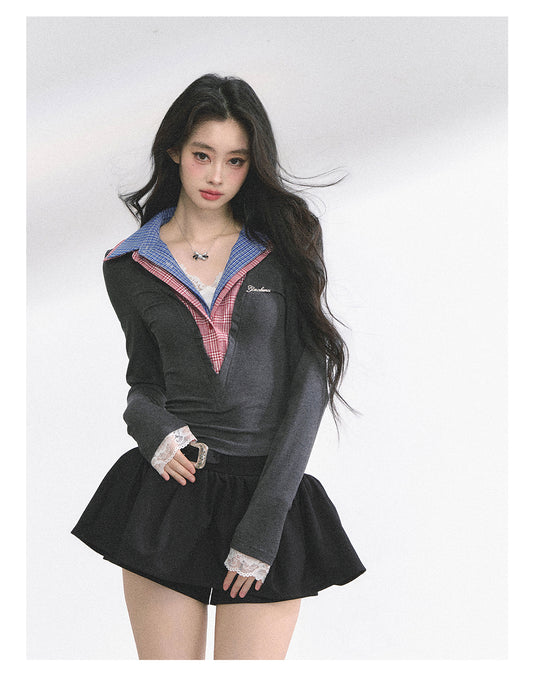 SHAOYEYAN American Style Mock Two-Layer Long Sleeve