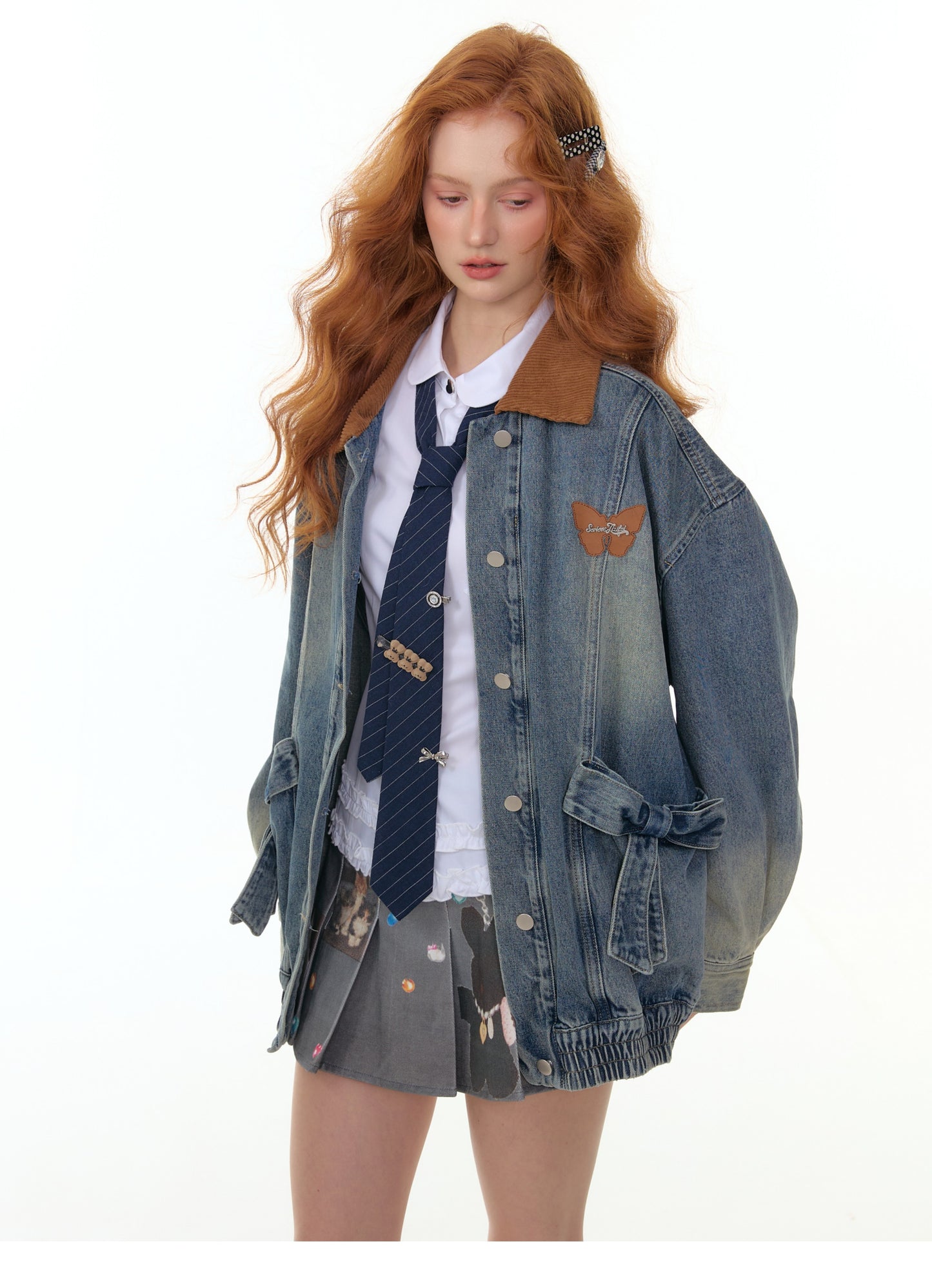 ZiziFei Corduroy-Collar Denim Jacket