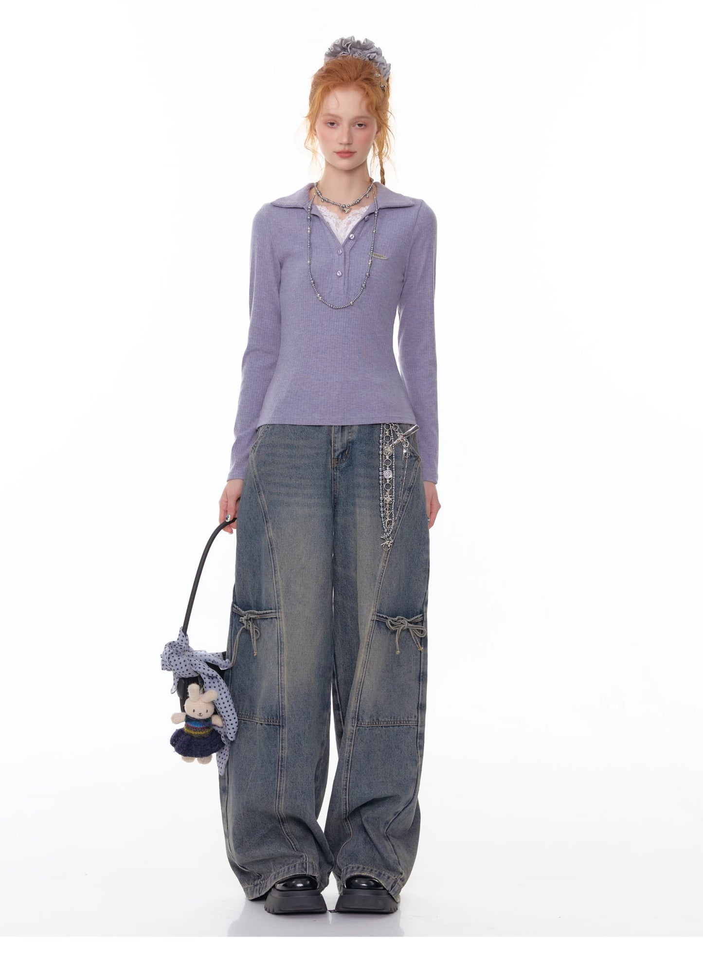 ZiziFei Bow-Detail Denim Pants
