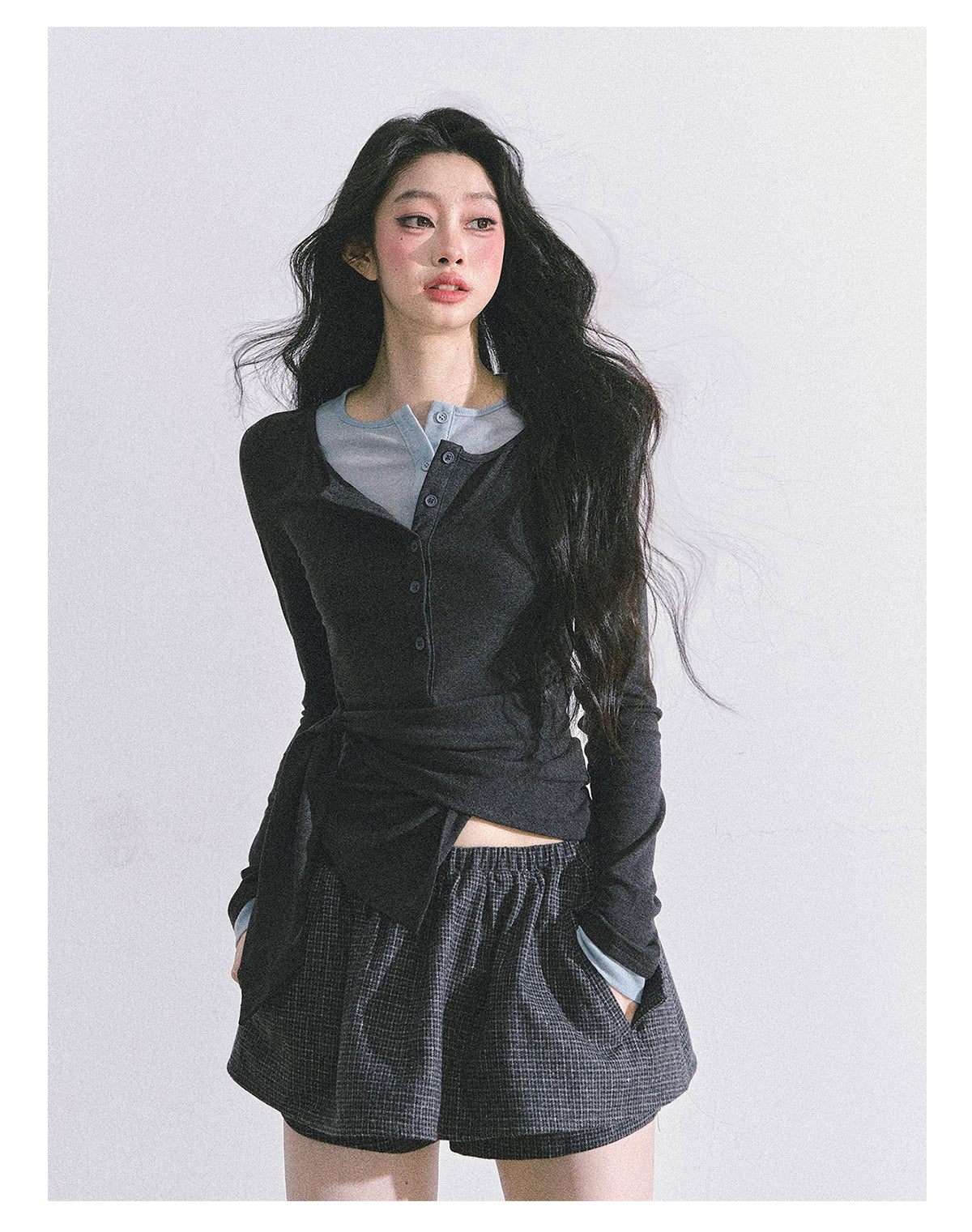 ShaoYeYan Hayton Academy Fake Two-Layer American Long Sleeve Top