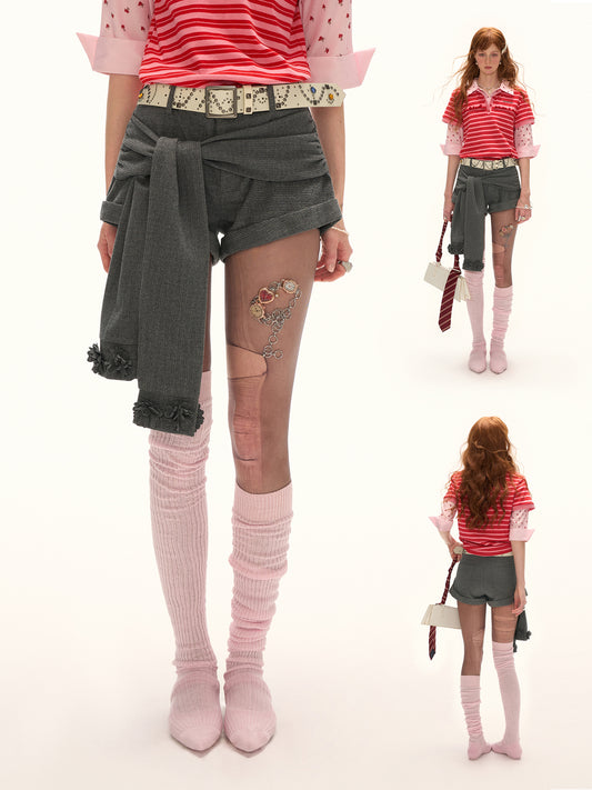 MAMC Gray Tie-Waist Shorts
