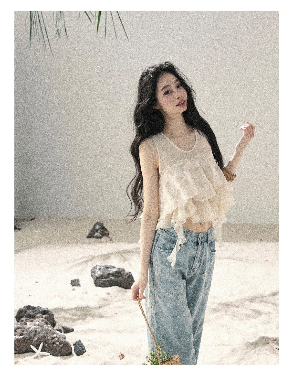 ShaoYeYan Aomalm Moonlight Flows Across the Lake French Chiffon Mesh Top