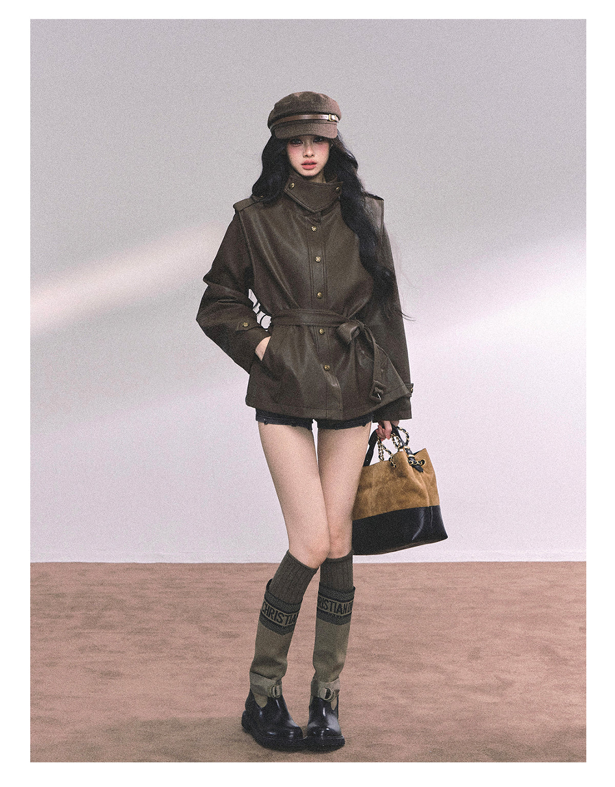 ShaoYeYan UK Time Zone Loose Fit Biker PU Leather Jacket