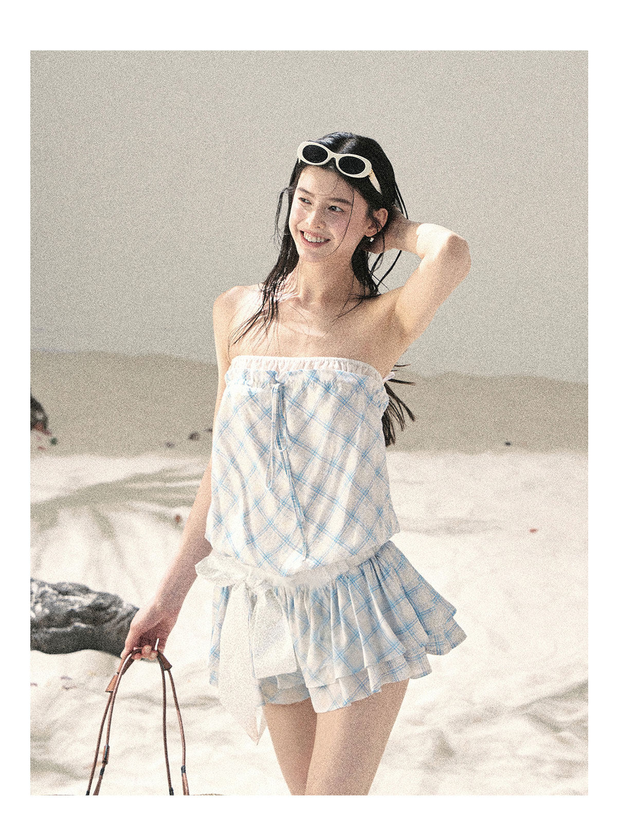 ShaoYeYan Aomalm Wind From the Crest of Waves Off-Shoulder French Argyle Dress