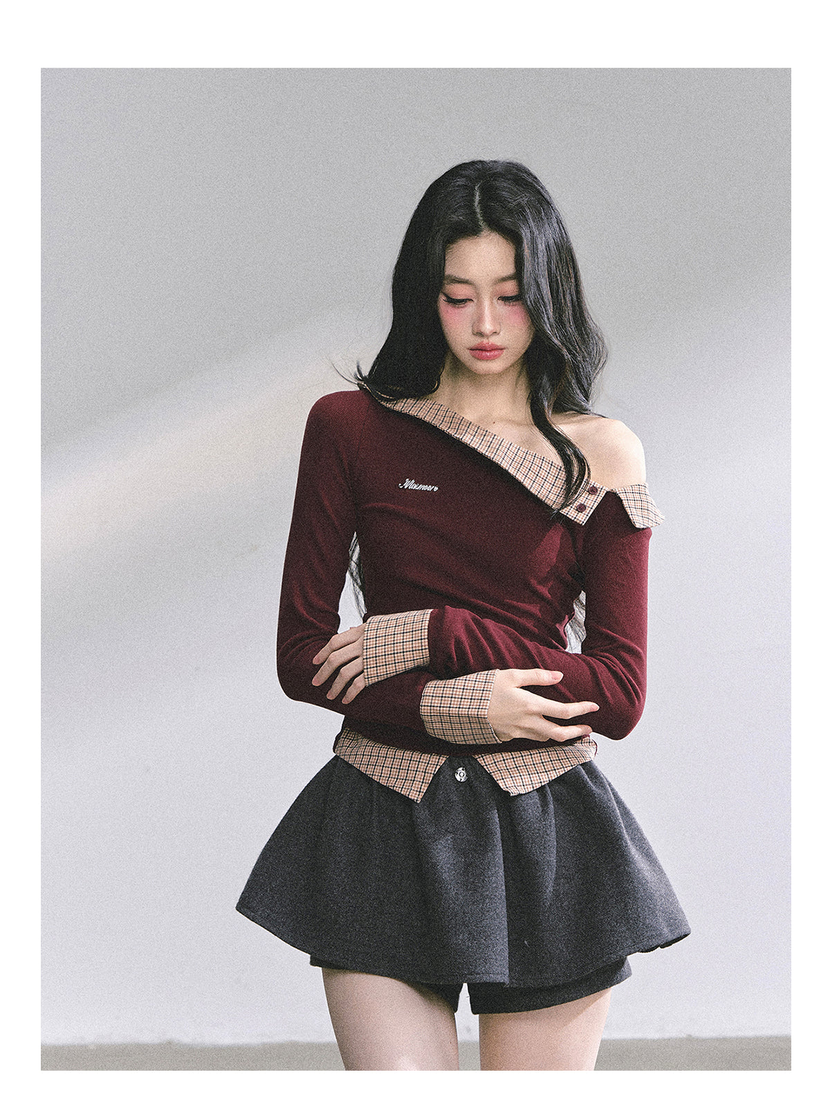 SHAOYEYAN Mock Two-Layer Waist-Defining Striped Tee
