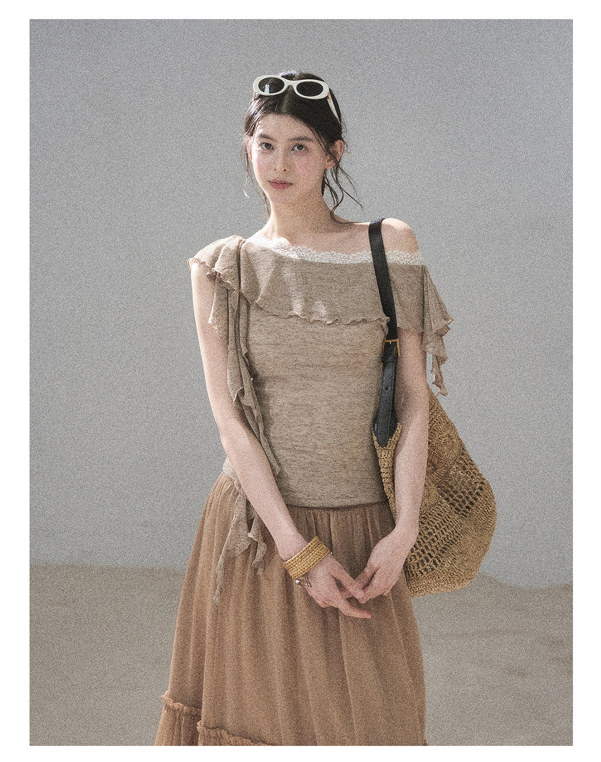 ShaoYeYan Aomalm Before Sunset Falls Korean Off-Shoulder Lace Top
