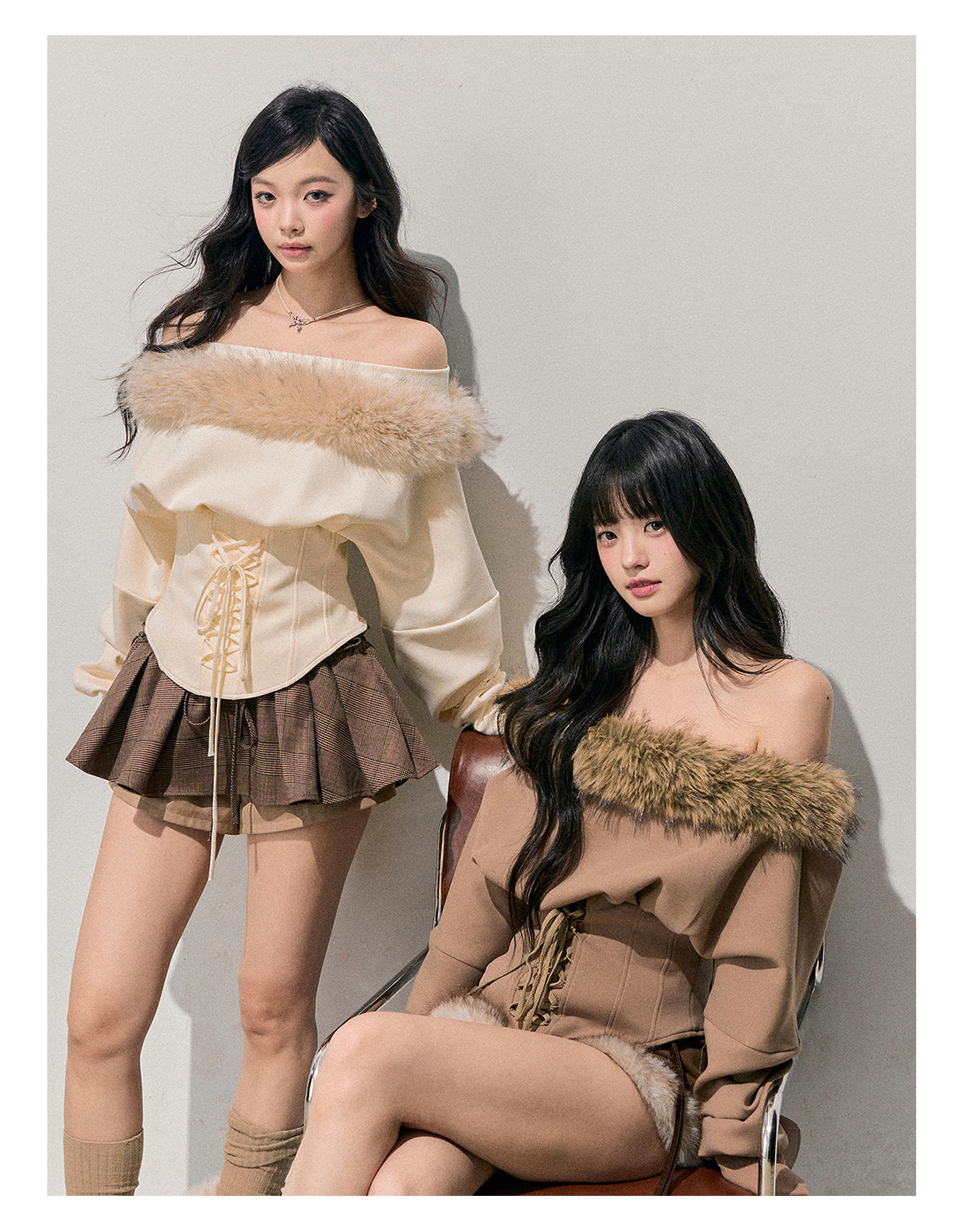 ShaoYeYan Aomalm Sunset Warmth Off-Shoulder French Plush Top