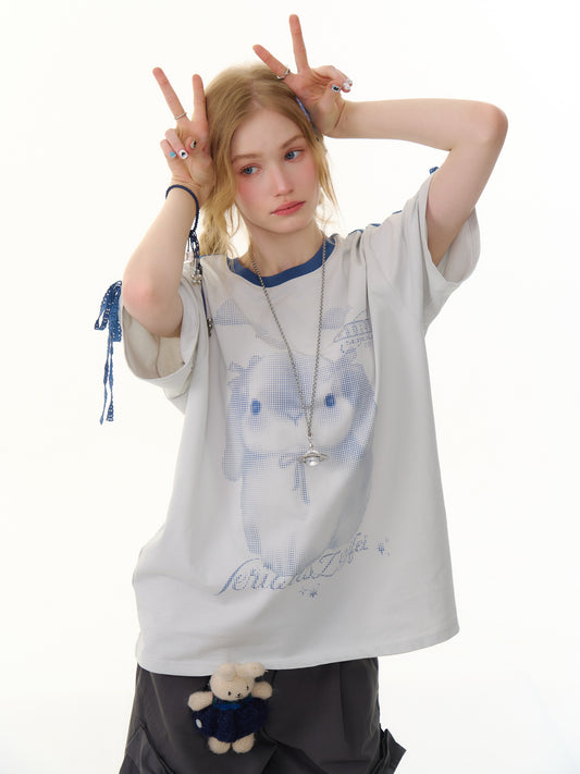 ziziFei Retro Bunny Tie-Front Tee