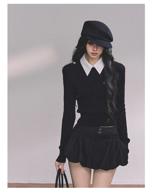 ShaoYeYan Intellectual Aesthetic Fake Two-Layer Knit Sweater