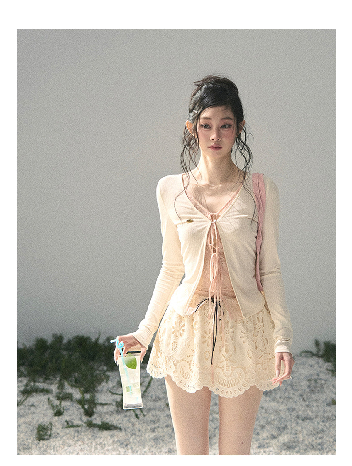 ShaoYeYan Aomalm Dreams Born in Cracks Fake Two-Layer Korean Lace Top